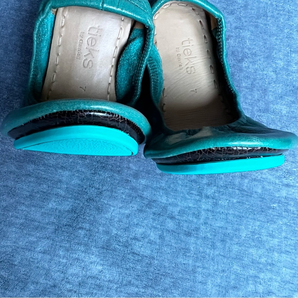 Tieks By Gavriely Flat Shoes Sz 7 Pacific Green Leather Ballet  Flats Foldable - Picture 3 of 17